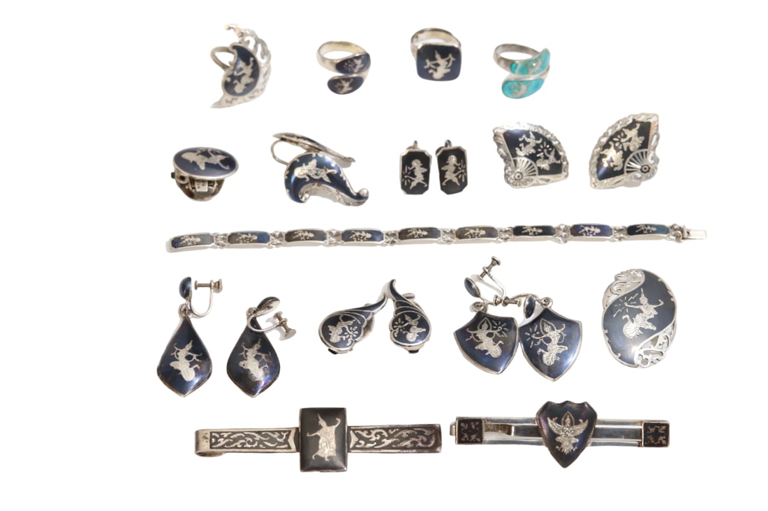 Siam Sterling Silver Black Enamel Bracelets, Rings, Earrings, and Clips (1 of 20)