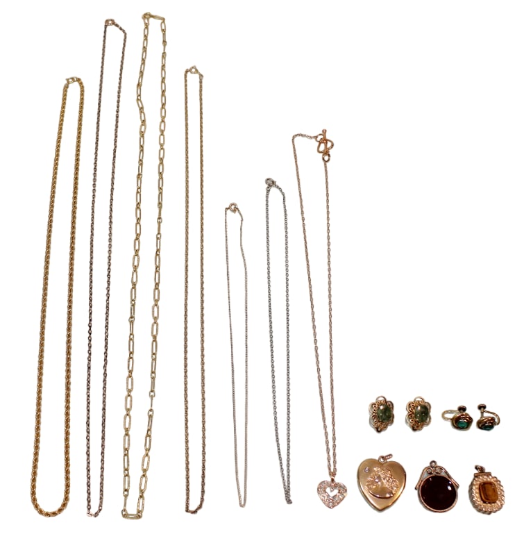 Gold Filled & Plated Chains, Pendants & Earrings: Shortest is 15", longest is 28".
