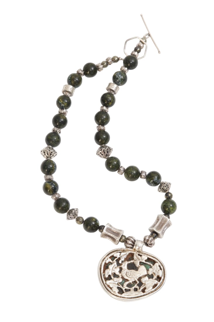 Double Sided Embossed Metal Stone Pendant Necklace (1 of 17)