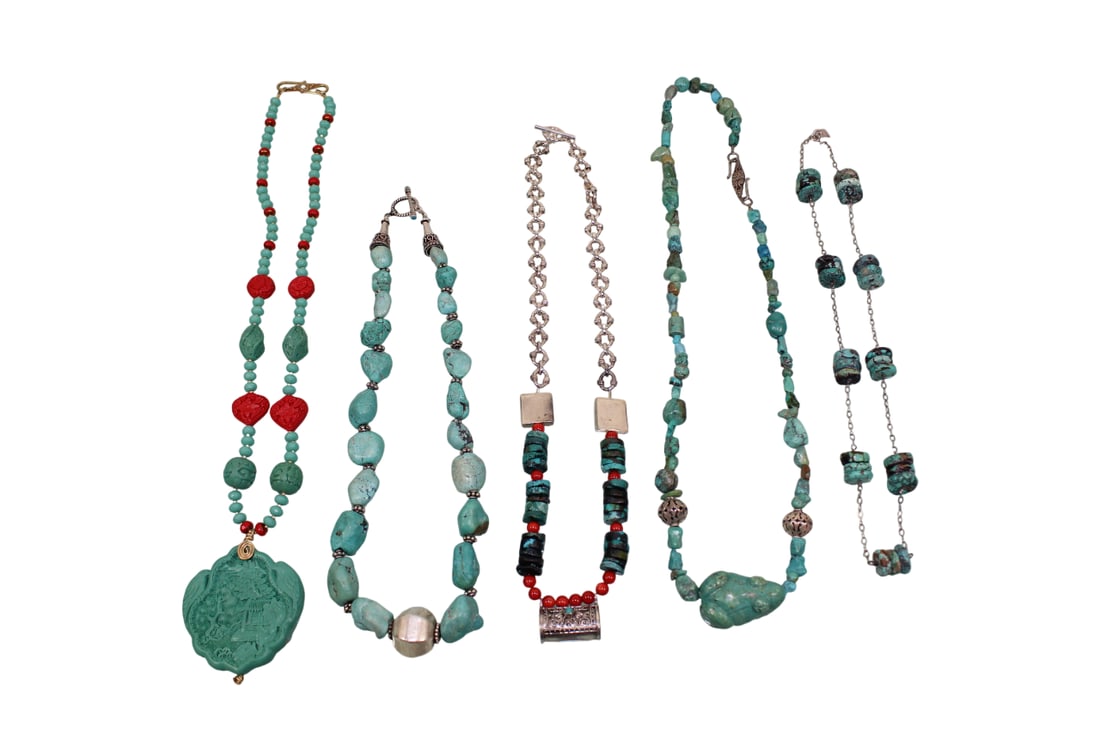 Turquoise & Cinnabar Necklaces, Some with Sterling Pendants & Clasps (1 of 20)