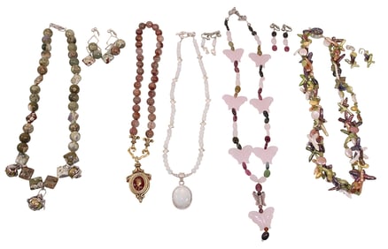 5 Artisan Made Necklaces & Earrings, Some with Sterling Clasps