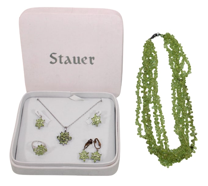 Stauer Sterling Silver Necklace, Ring & Earrings, Plus Green Glass Bead Necklace (1 of 13)