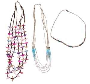 Native American Necklaces; 3 Strand Fetish, Liquid Silver & Other
