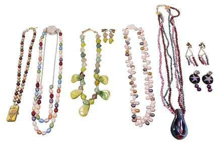 Pearl and Glass Necklaces & Earrings, Some with Sterling Clasps
