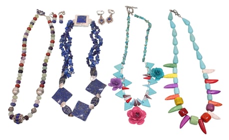 4 Statement Necklaces & Earrings, Some with Sterling Clasps