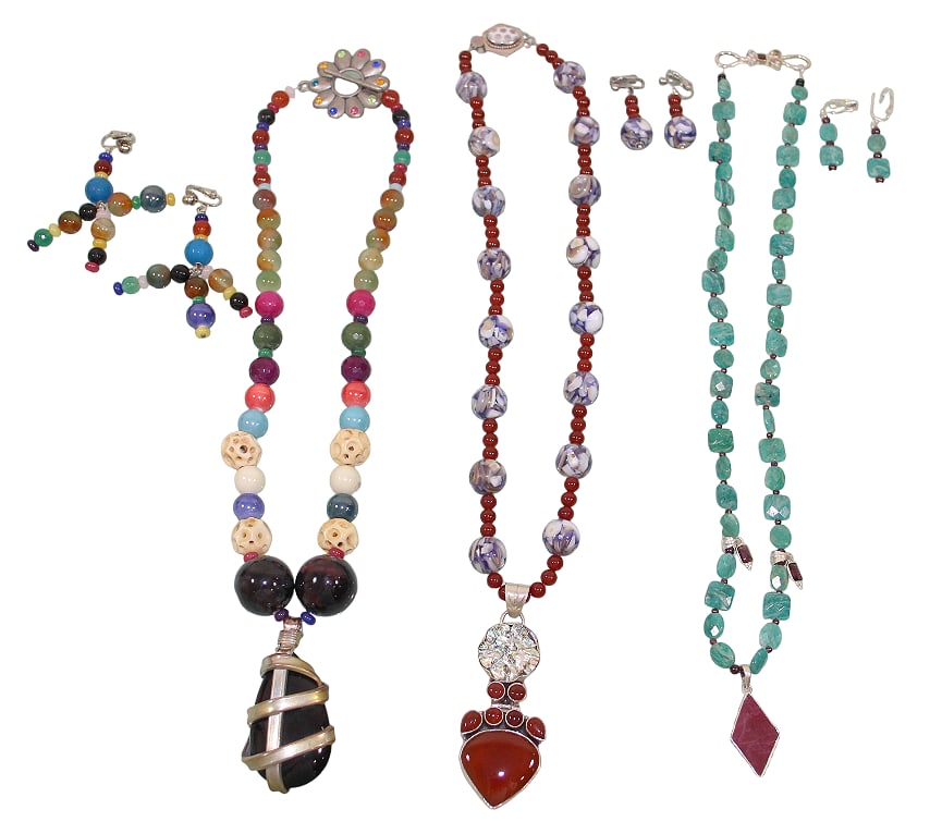 3 Bead Necklaces & Earrings, 2 with Sterling Pendants & Clasps (1 of 20)