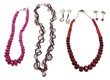 3 Stone Bead Necklaces with Sterling Clasps