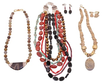 Stone Bead Necklaces & Earrings, 2 with Sterling Silver Clasps