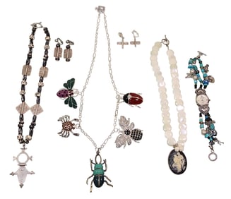 Tribal Style, Vintage Cameo & Insect Themed Necklaces, Plus Watch