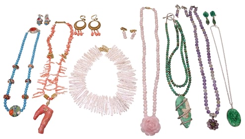 Artisan Made Necklaces & Earrings Featuring Coral, Stone & Pearls. Some with Sterling Clasps.