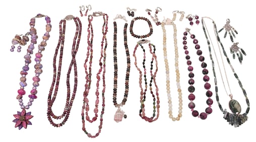 Lot of Stone Bead & Pearl Necklaces, Some with Sterling Clasps