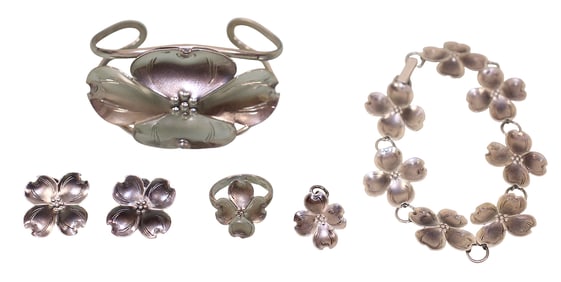Matching Sterling Silver Set with Bracelet, Bangle, Pendant, Ring & Earrings