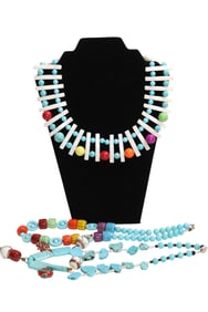 3 Colorful Polished Turquoise Stones and Beaded Necklaces
