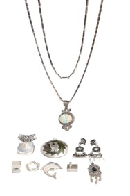 Sterling Silver Novelty Brooches, Earrings, and Necklaces