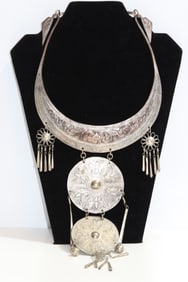 Vintage Thailand Collar Tribe Necklace with Etched Floral Design + Other Necklace