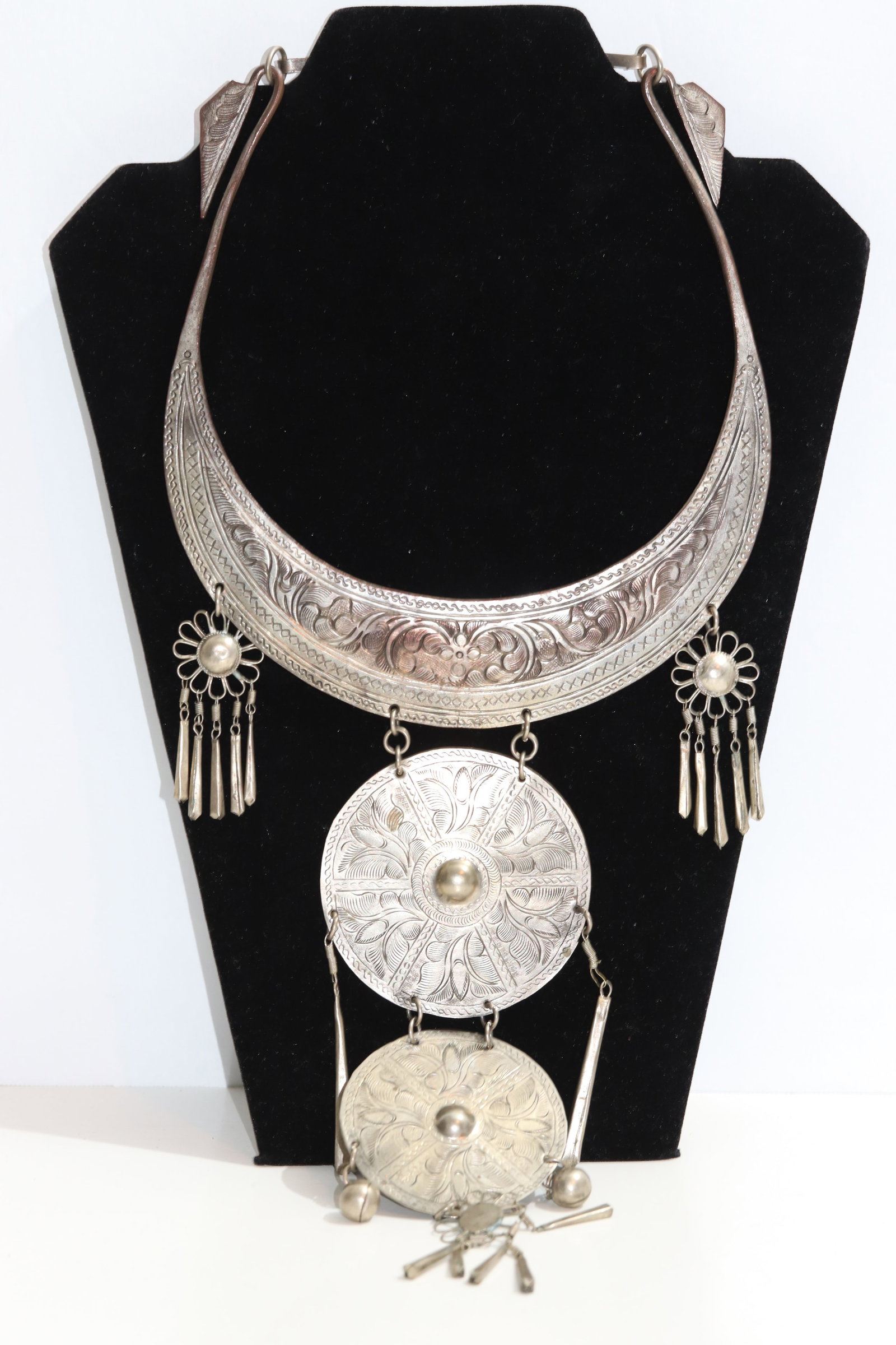 Vintage Thailand Collar Tribe Necklace with Etched Floral Design + Other Necklace: Vintage Thailand Collar Tribe Necklace with Etched Floral Design + Other Necklace
