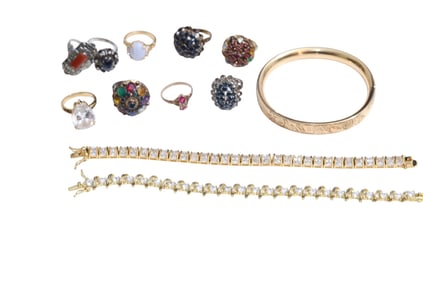 Pair of Tennis Bracelets + 8 Fashion Rings Sizes 6-8