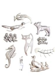 Lot of Signed Fun Novelty Sterling Silver Brooches/ Pins -- Beau, Lang, Doskow, Forstner, Etc