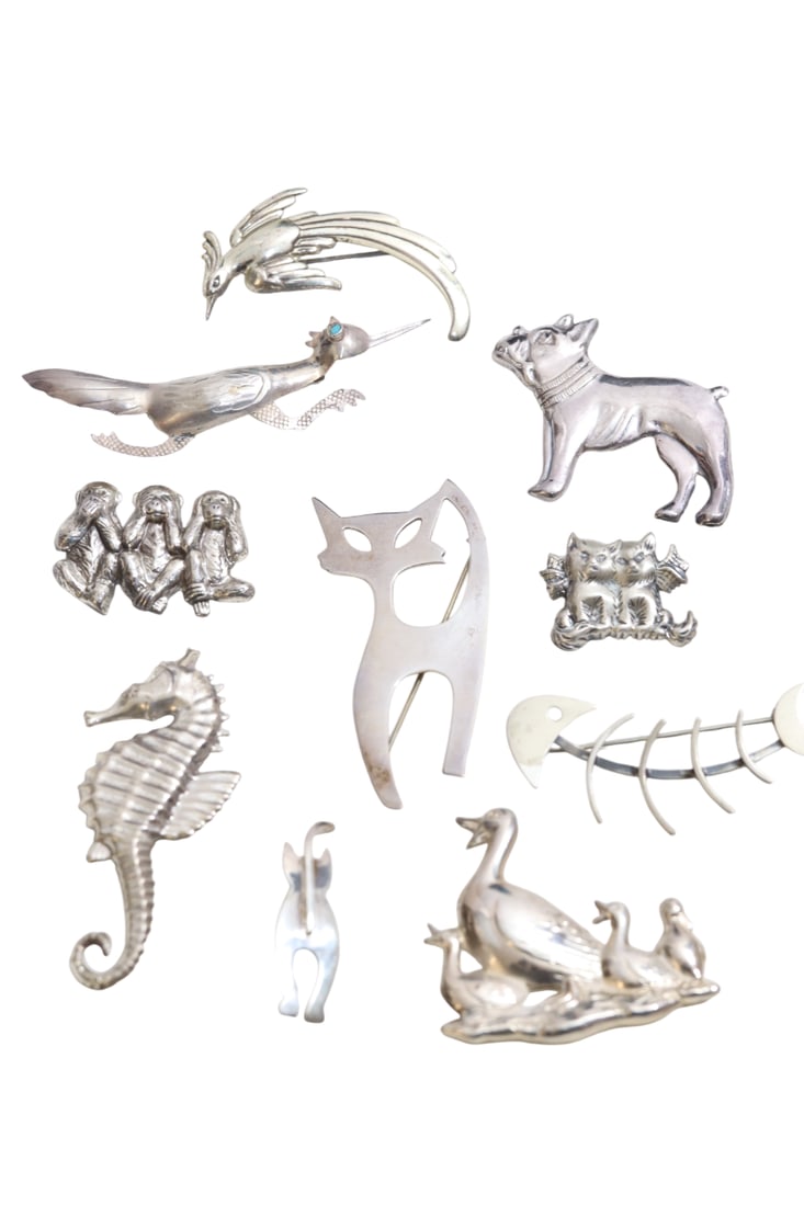 Lot of Signed Fun Novelty Sterling Silver Brooches/ Pins -- Beau, Lang, Doskow, Forstner, Etc (1 of 20)