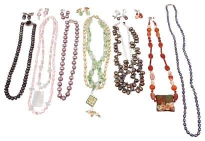 Pearl, Stone & Glass Bead Necklaces & Earrings,Some with Sterling Clasps