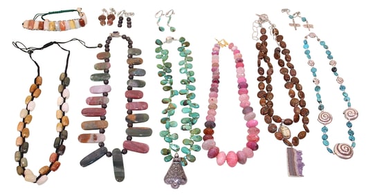Polished Stone & Turquoise Necklaces, Bracelet & Earrings