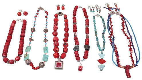 Handmade Coral & Turquoise Necklaces & Earrings,