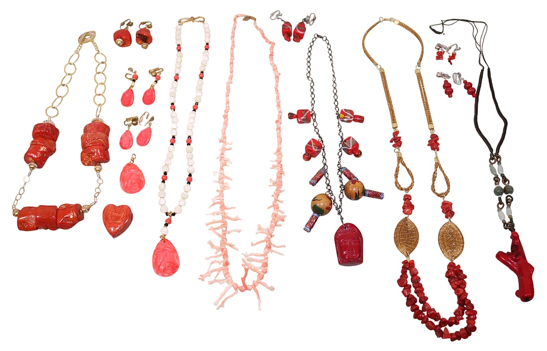 6 Necklaces with Matching Earrings Featuring Coral: .
