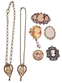 Victorian Era Themed Necklaces & Brooches, incl. Lenox Porcelain Cameo in Sterling