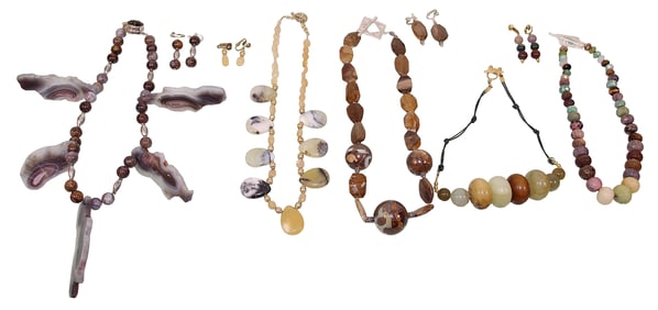Stone Bead Necklaces & Earrings Including Agate