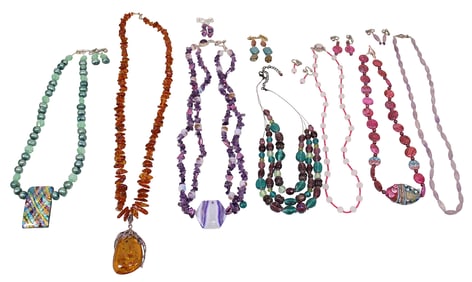 Pearl, Amber & Stone Bead Necklaces & Earrings, Some with Sterling Clasps