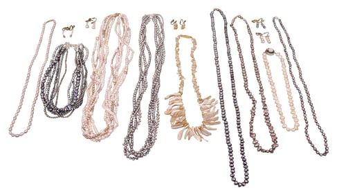 9 Pearl Necklaces & 5 Pairs of Earrings