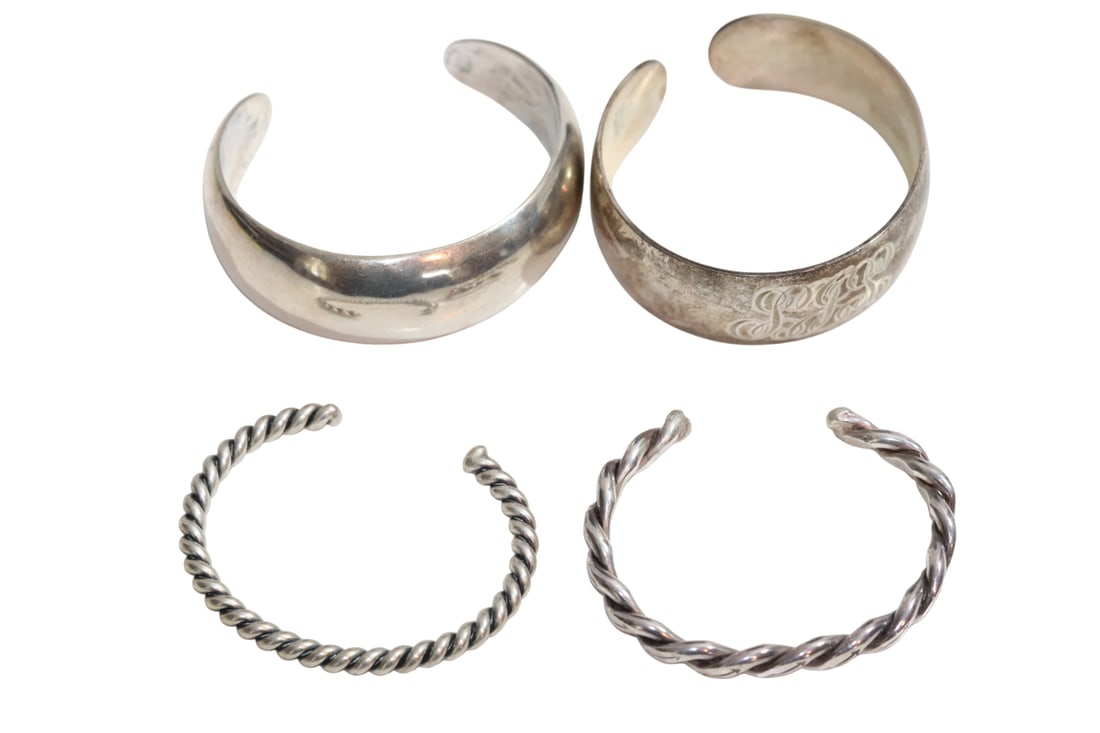 4 Silver Cuff Bracelets Including Marked Sterling and S Kirk & Son Sterling (1 of 13)