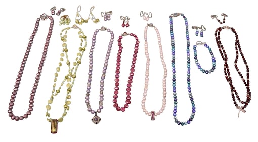 Colorful Pearl Necklaces, Bracelet & Earrings, Most with Sterling Clasps