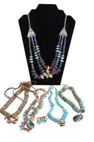 5 Unique and Funky Polished Stone and Bead Necklaces + 2 Pairs of Earrings