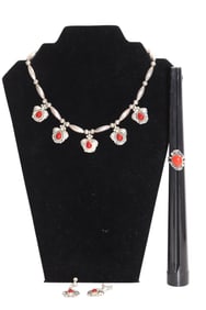 Necklace with an A Venderver Pendant + Matching Sterling Earrings and Aker Jewelry Sterling Ring