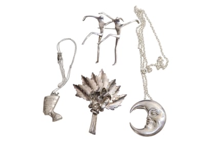 Sterling Silver Brooches and Necklaces Including Raffaele, HFB Design, Mexico, Etc