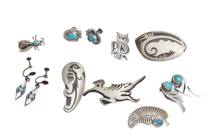 Silver Brooches/ Pins and Earrings - Some Marked Sterling or Signed