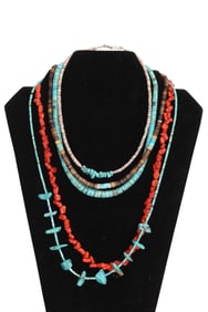 5 Turquoise and Coral Stones Beaded Necklaces