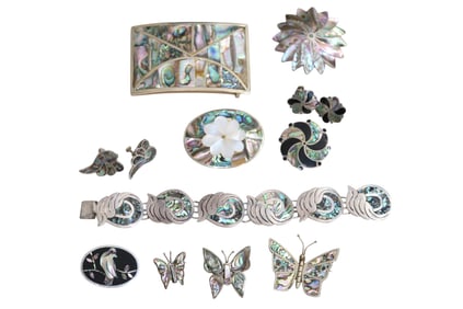 Gorgeous Mother of Pearl Earrings, Pendants, Bracelet, Belt Buckle, Etc Including Sterling Silver
