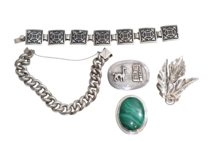 Sterling Silver Bracelet and Brooches/ Pins + Additional Bracelet Inscribed "Gerda"