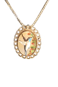 Signed Jane Blunk 83' Hand Painted Hummingbird Pendant on Chain