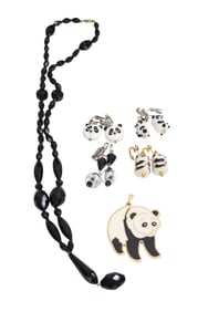 Panda Themed Jewelry + Vintage Black Beaded Necklace