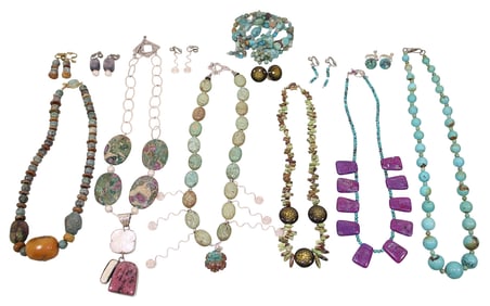 Stone Bead Necklaces with Sterling Silver Clasps, Plus Bracelet & Earrings
