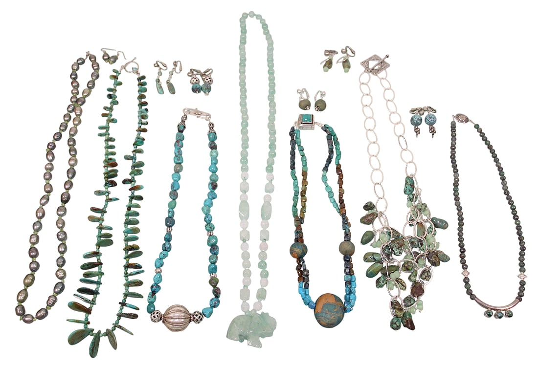 Turqoise & Pearl Necklaces with Sterling Clasps, Plus Earrings (1 of 20)