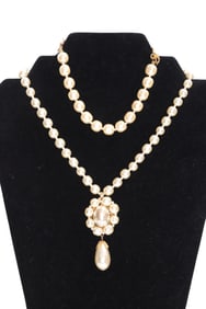 Signed Miriam Haskell Pearl Pendant Necklace and Bracelet