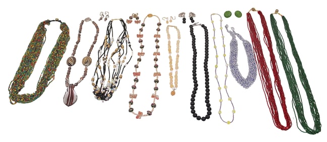 10 Necklaces with 5 Pairs of Earrings, incl. Beaded & Glass Pendant