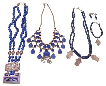 Tribal Style Necklaces with Silver Pendants, Plus Bracelet & Earrings