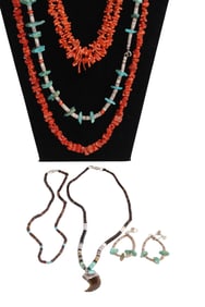 Turquoise and Coral Necklaces + Bear Tooth Pendant Necklace
