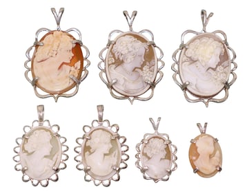 7 Cameo Pendants in Different Sizes