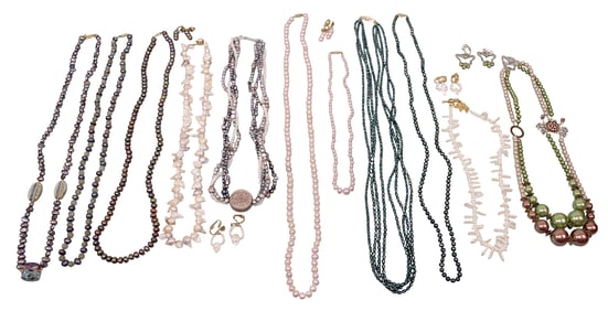 Different Color Pearl Necklaces & Earrings